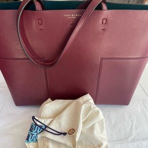 Burgundy Tory Burch Tote with matching detachable clutch